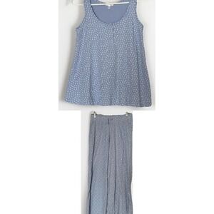LAKE Pima Cotton Pajama Set Blue Floral Sleepwear Lounge Matching XS Peru‎